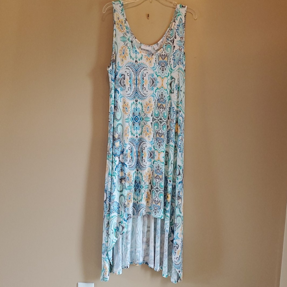 NY & COMPANY HI-LO PRETTY PRINT TANK DRESS